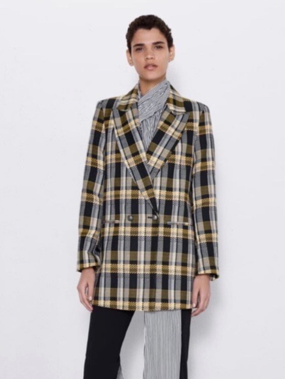 NEW! Zara Double Breasted Tweed Plaid Blazer Size XS